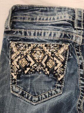 Miss Me Signature Boot Jeans | Native American Design | Size 25" x 30"